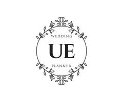 UE Initials letter Wedding monogram logos collection, hand drawn modern minimalistic and floral templates for Invitation cards, Save the Date, elegant identity for restaurant, boutique, cafe in vector