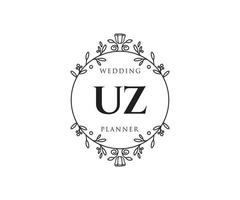 UZ Initials letter Wedding monogram logos collection, hand drawn modern minimalistic and floral templates for Invitation cards, Save the Date, elegant identity for restaurant, boutique, cafe in vector