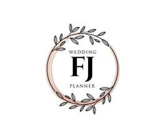 colección de logotipos de monogramas de boda con letras iniciales fj, plantillas florales y minimalistas modernas dibujadas a mano para tarjetas de invitación, guardar la fecha, identidad elegante para restaurante, boutique, café en vectores