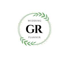 GR Initials letter Wedding monogram logos collection, hand drawn modern minimalistic and floral templates for Invitation cards, Save the Date, elegant identity for restaurant, boutique, cafe in vector