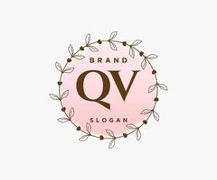 Initial QV feminine logo. Usable for Nature, Salon, Spa, Cosmetic and Beauty Logos. Flat Vector Logo Design Template Element.