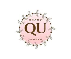 Initial QU feminine logo. Usable for Nature, Salon, Spa, Cosmetic and Beauty Logos. Flat Vector Logo Design Template Element.