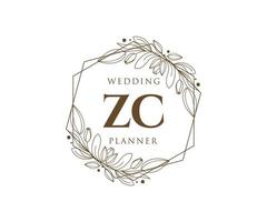 ZC Initials letter Wedding monogram logos collection, hand drawn modern minimalistic and floral templates for Invitation cards, Save the Date, elegant identity for restaurant, boutique, cafe in vector