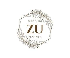 ZU Initials letter Wedding monogram logos collection, hand drawn modern minimalistic and floral templates for Invitation cards, Save the Date, elegant identity for restaurant, boutique, cafe in vector