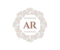 colección de logotipos de monograma de boda con letras iniciales ar, plantillas florales y minimalistas modernas dibujadas a mano para tarjetas de invitación, guardar la fecha, identidad elegante para restaurante, boutique, café en vector