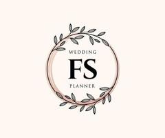 Colección de logotipos de monograma de boda con letras iniciales fs, plantillas florales y minimalistas modernas dibujadas a mano para tarjetas de invitación, guardar la fecha, identidad elegante para restaurante, boutique, café en vector