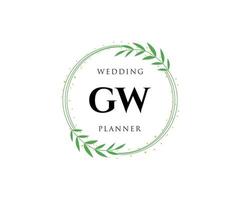 colección de logotipos de monograma de boda con letras iniciales gw, plantillas florales y minimalistas modernas dibujadas a mano para tarjetas de invitación, guardar la fecha, identidad elegante para restaurante, boutique, café en vector