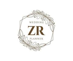 ZR Initials letter Wedding monogram logos collection, hand drawn modern minimalistic and floral templates for Invitation cards, Save the Date, elegant identity for restaurant, boutique, cafe in vector