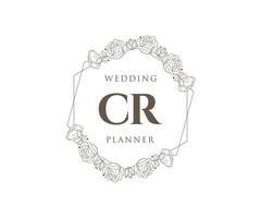 colección de logotipos de monograma de boda con letras iniciales cr, plantillas florales y minimalistas modernas dibujadas a mano para tarjetas de invitación, guardar la fecha, identidad elegante para restaurante, boutique, café en vector