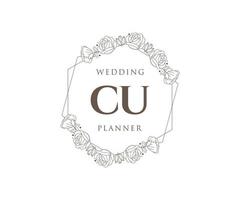 CU Initials letter Wedding monogram logos collection, hand drawn modern minimalistic and floral templates for Invitation cards, Save the Date, elegant identity for restaurant, boutique, cafe in vector