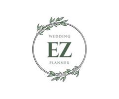 colección de logotipos de monograma de boda con letras iniciales ez, plantillas florales y minimalistas modernas dibujadas a mano para tarjetas de invitación, guardar la fecha, identidad elegante para restaurante, boutique, café en vector