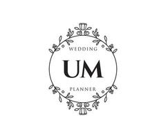 colección de logotipos de monograma de boda con letras iniciales de um, plantillas florales y minimalistas modernas dibujadas a mano para tarjetas de invitación, guardar la fecha, identidad elegante para restaurante, boutique, café en vector