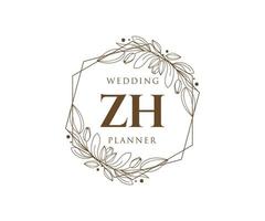 colección de logotipos de monograma de boda con letras iniciales zh, plantillas florales y minimalistas modernas dibujadas a mano para tarjetas de invitación, guardar la fecha, identidad elegante para restaurante, boutique, café en vector