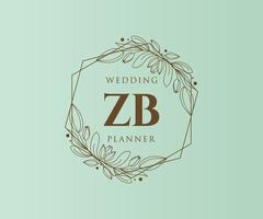 ZB Initials letter Wedding monogram logos collection, hand drawn modern minimalistic and floral templates for Invitation cards, Save the Date, elegant identity for restaurant, boutique, cafe in vector
