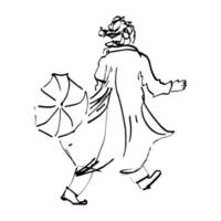 Sketched Person. Hand Drawn Illustration Of A Walking Man With Umbrella vector