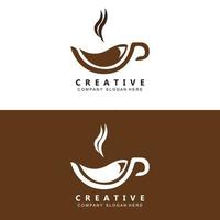 logotipo de café vector símbolo de bebida de cafeína con diseño de color marrón café para restaurante, cafetería y bar.