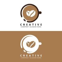 logotipo de café vector símbolo de bebida de cafeína con diseño de color marrón café para restaurante, cafetería y bar.