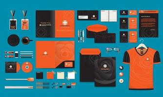 Professional business stationery items set black orange modern color styles vector illustration eps