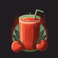 Red tomato Fresh juice glass with whole sliced tomato. vector