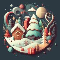 Winter Christmas tree Background in Flat Vector Color Illustration