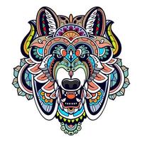 Colorful Wolf head mandala arts isolated on white background vector