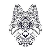 Hermosa cabeza de lobo artes mandala aislado sobre fondo blanco. vector