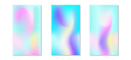 Realistic holographic backgrounds in different colors for design. Set of holograms. Backgrounds for design cards, layout, print template design. Vector illustration.