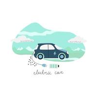 coche eléctrico con símbolo de carga de enchufe. el concepto de un automóvil ecológico con una fuente de energía renovable. ilustración vectorial vector