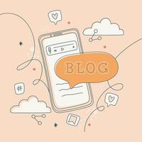 New blog. Creative design elements set for post in social network. Nice colors combined with different icons. Concept poster for social networks, advertising, banner. Vector lettering.