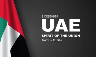 United Arab Emirates happy national day greeting card, banner with template text vector illustration. UAE memorial holiday 2nd of December design element with 3D flag with stripes