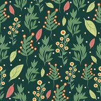 Digital illustration Pattern of flowers and leaves of yellow and green orange flowers on a green background vector