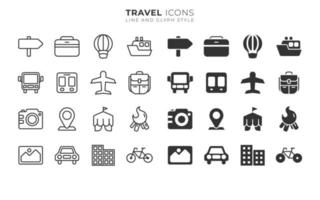 iconos de viaje con estilo de línea y glifo vector