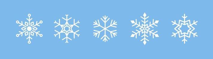 conjunto de iconos de variaciones de copos de nieve de arte de línea plana blanco diseño de elemento de decoración de invierno de navidad vector