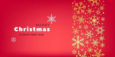 3d vector red background Happy new Year 2023 and Merry Christmas with flying different gold snowflakes shape border banner design