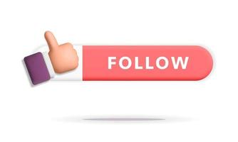 3d vector thumb up hand gesture on red subscribe follow button social media design element