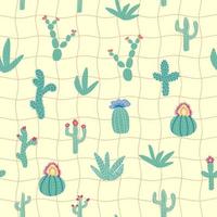 seamless pattern with different cactus. Bright repeated texture with green cacti. Natural background with desert plants vector