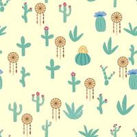 seamless pattern with different cactus. Bright repeated texture with green cacti. Natural background with desert plants vector