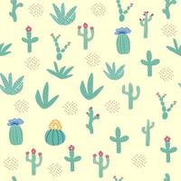 seamless pattern with different cactus. Bright repeated texture with green cacti. Natural background with desert plants vector