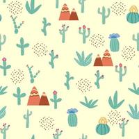 seamless pattern with different cactus. Bright repeated texture with green cacti. Natural background with desert plants vector