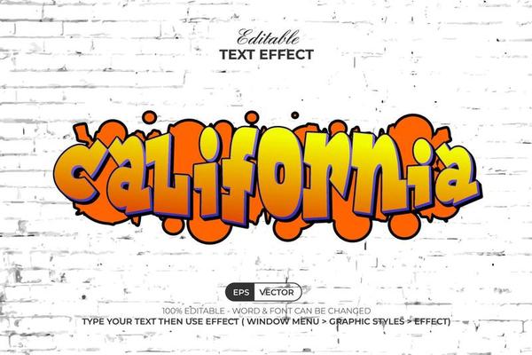 California text effect cartoon style. Editable text effect.