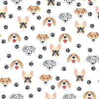 Seamless patterns with cute cartoon dogs muzzles. Dalmatian, Terrier, Bulldog vector