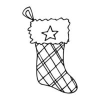 Hand drawn sock for Christmas gifts. Hanging sock doodle. Winter single design element vector