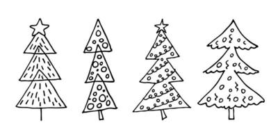 Christmas tree hand drawn clipart. Spruce doodle set. Single element for card, print, design, decor vector