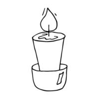 Burning aroma candle. Single doodle illustration. Hand drawn clipart for card, logo, design vector