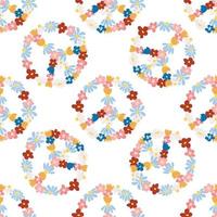 Peace symbol floral retro 70s seamless pattern. Clockwork design in the style of the seventies. vector