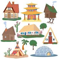 Traditional buildings of different countries set, houses from around the world vector