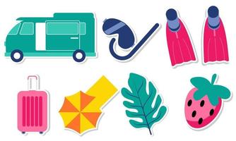 Summer stickers collection with different seasonal elements vector