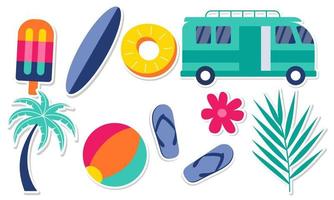 Summer stickers collection with different seasonal elements vector