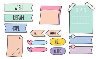 Cute bullet journal notes paper and ornament collection set in colorful style vector