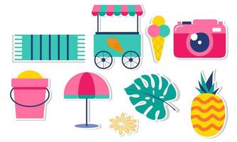 Summer stickers collection with different seasonal elements vector